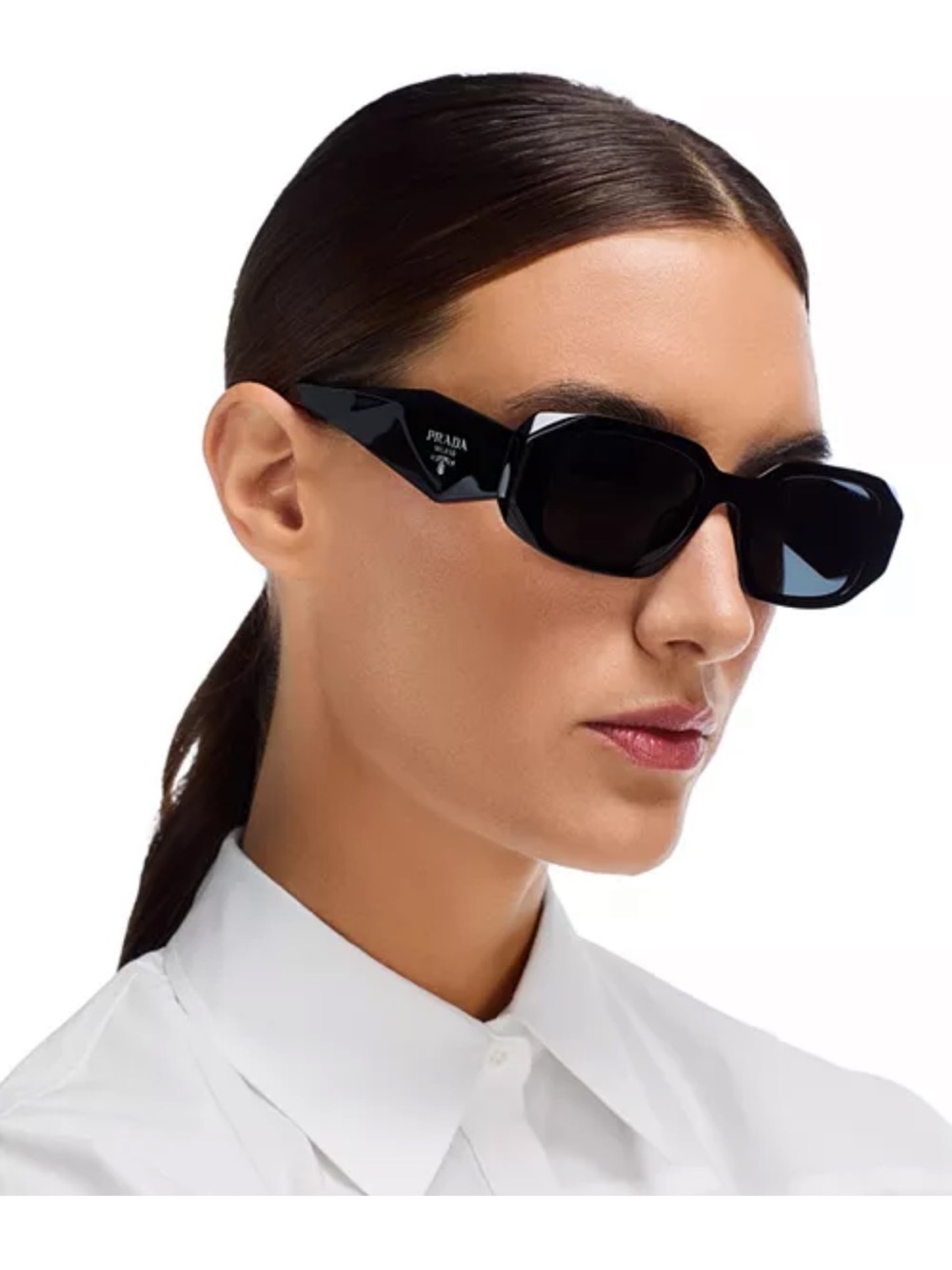 Prada Black Symbole Rectangular Sunglasses, 51mm